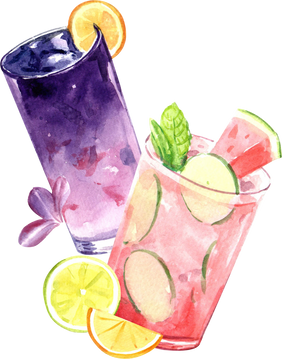 Summer Drink Watercolor Composition